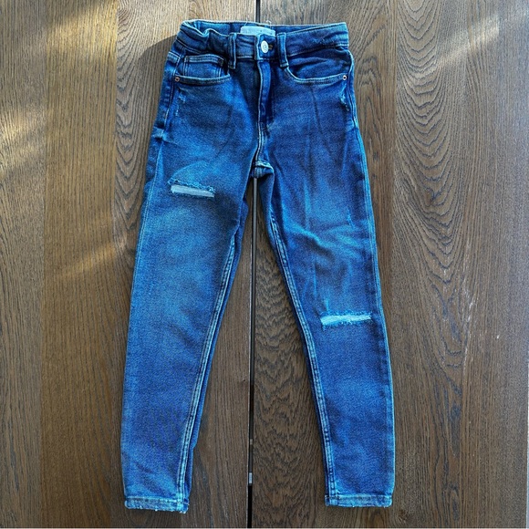 Zara Girls Distressed Denim Jeans Navy Blue | Size 9 - Picture 3 of 7